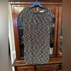 Ann Taylor Loft Marled Black Sweater Dress Women Size L Sheath Shift Exposed Zip